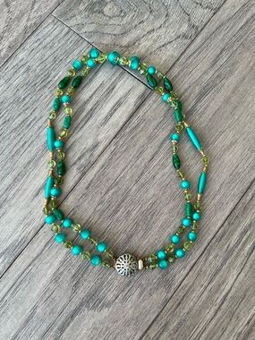 Vintage Green Beaded Double-Strand Necklace